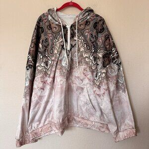 Womens 8XL Ornate Print 1/4 Zip Neck Pullover Boho Artsy Aztec